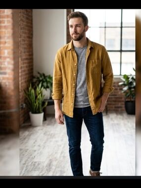 H&M Mustard Yellow Lightweight Shirt Jacket Relaxed Fit